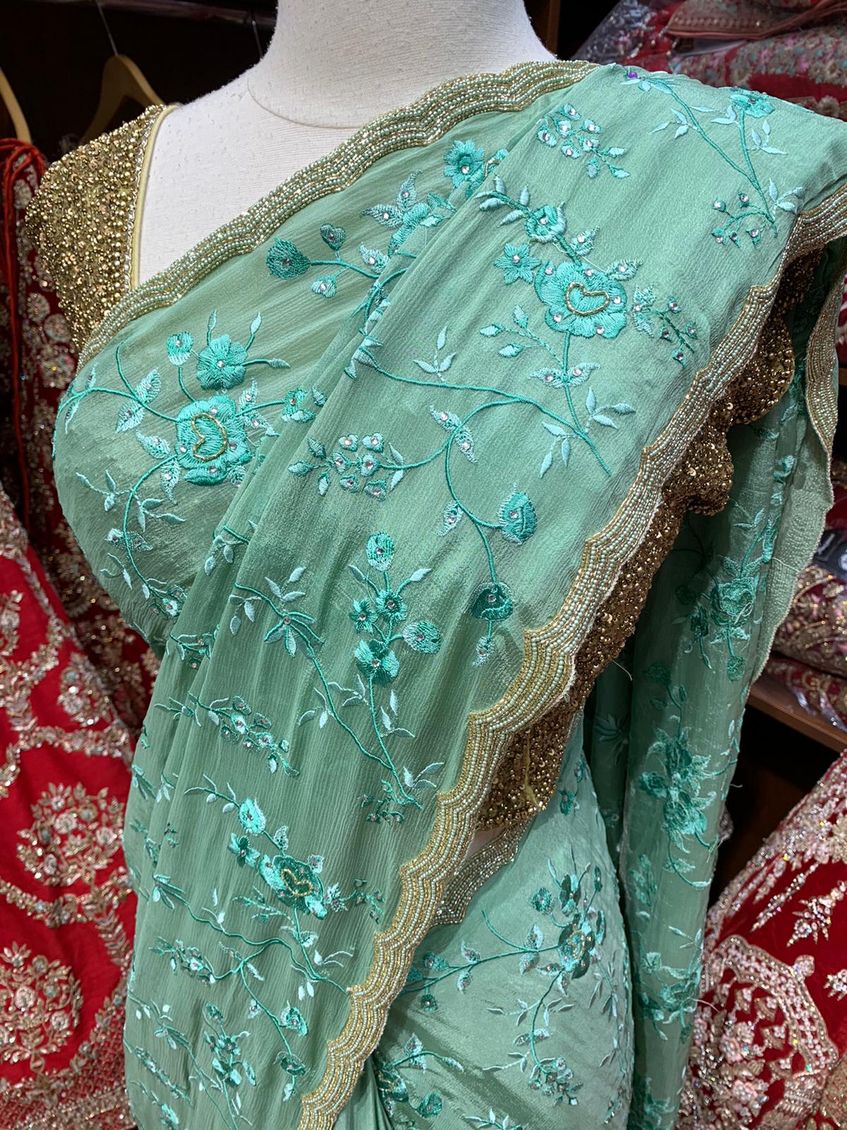 Turquoise Green Saree PWS-068