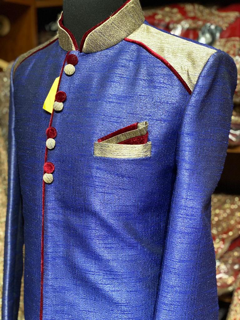 Royal Blue Raw Silk Size 44 Sherwani