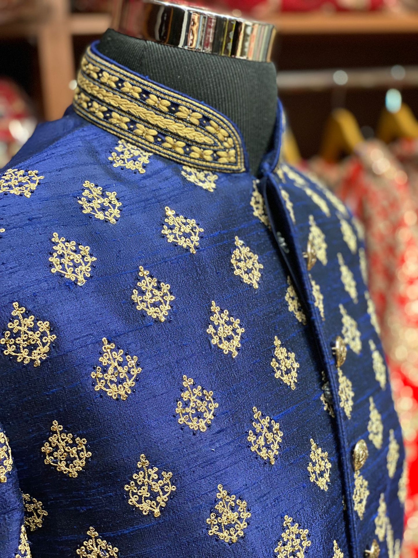 Space Blue Zari Embroidered Sherwani- 10003