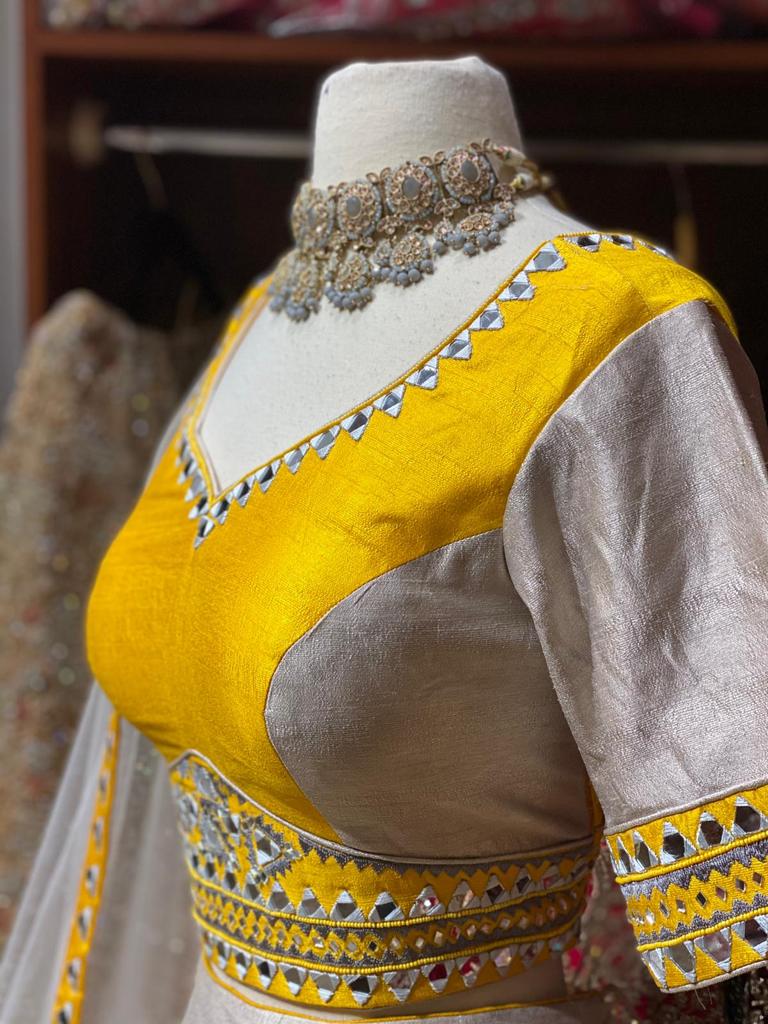 Mustard Yellow & Grey Party Wear Lehenga PWL-092