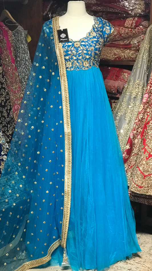 Bright Blue Size 38 Pleated Anarkali