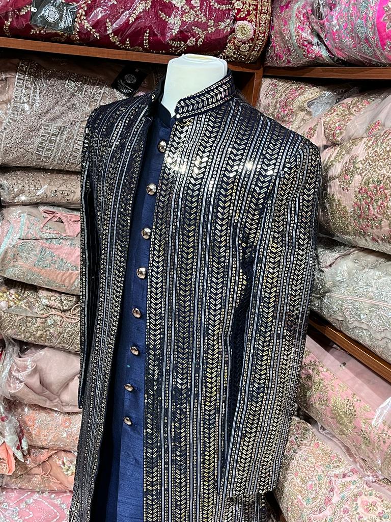 Navy Blue Sequence Embroidered Sherwani-R14-N83