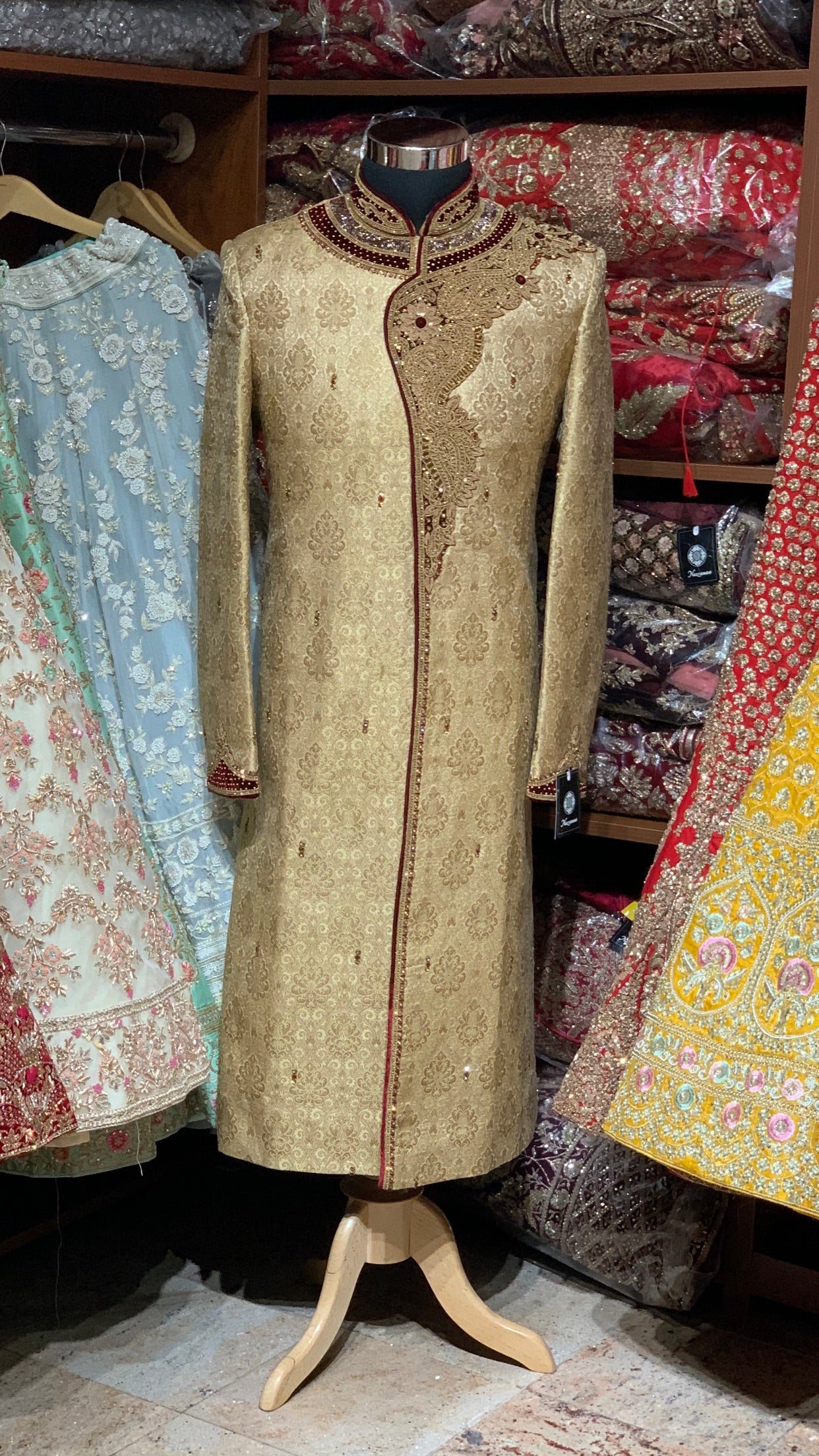 Gold Maroon Size 40 Wedding Sherwani