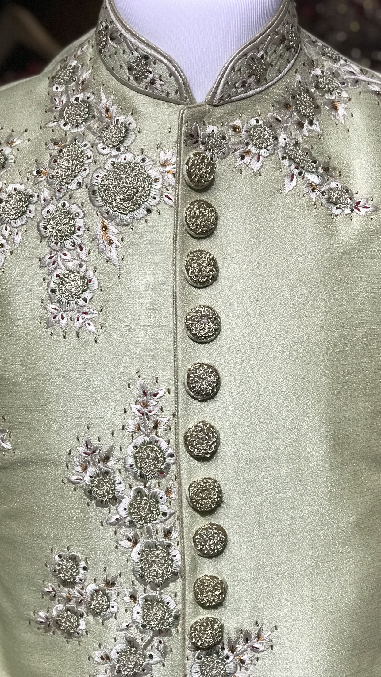 Sage Floral Embroidery Sherwani