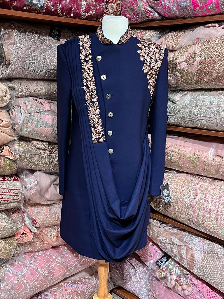 Navy Blue Embroidered Sherwani- R14-N61