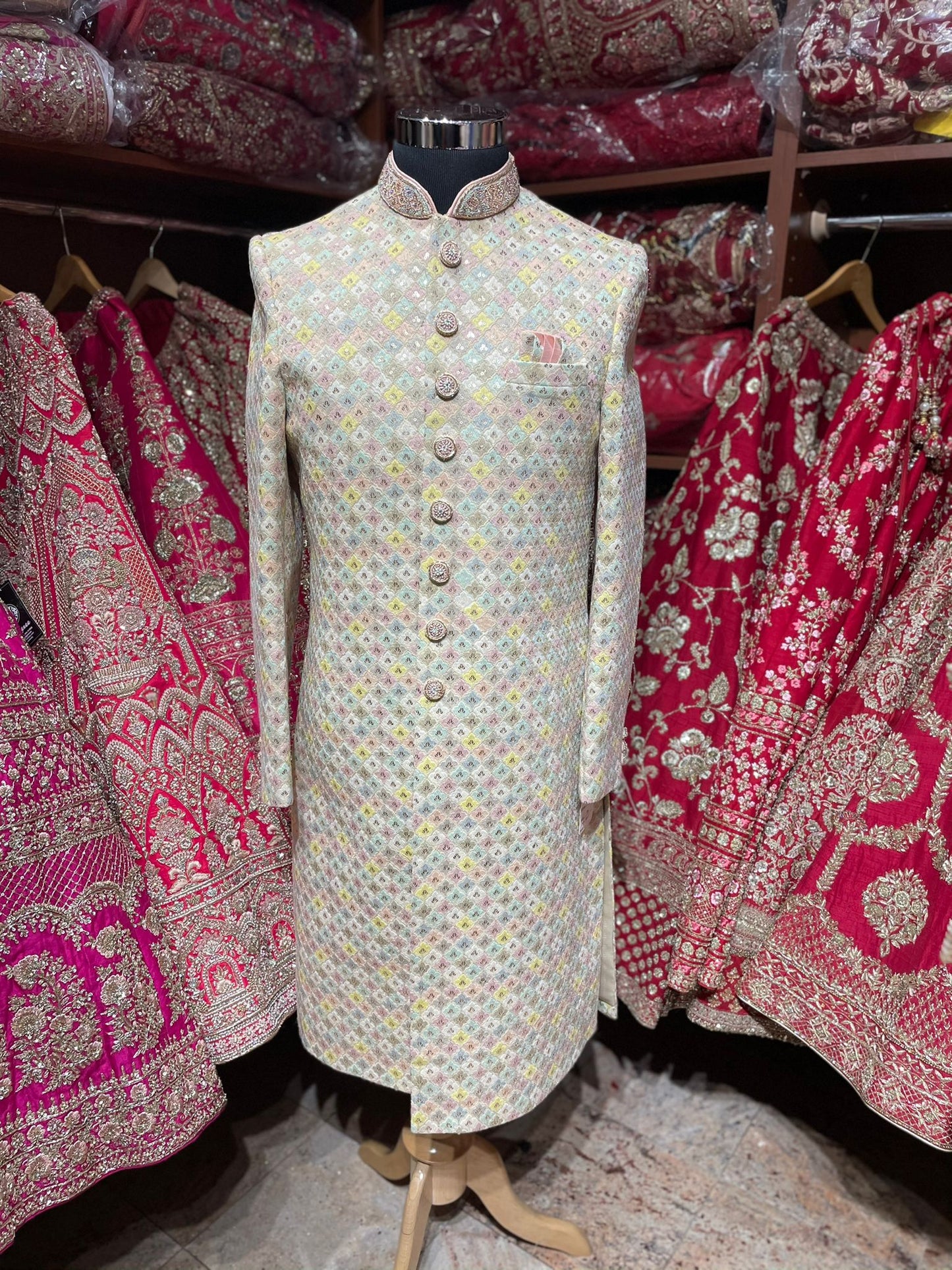 White Sequins Embroidered Sherwani