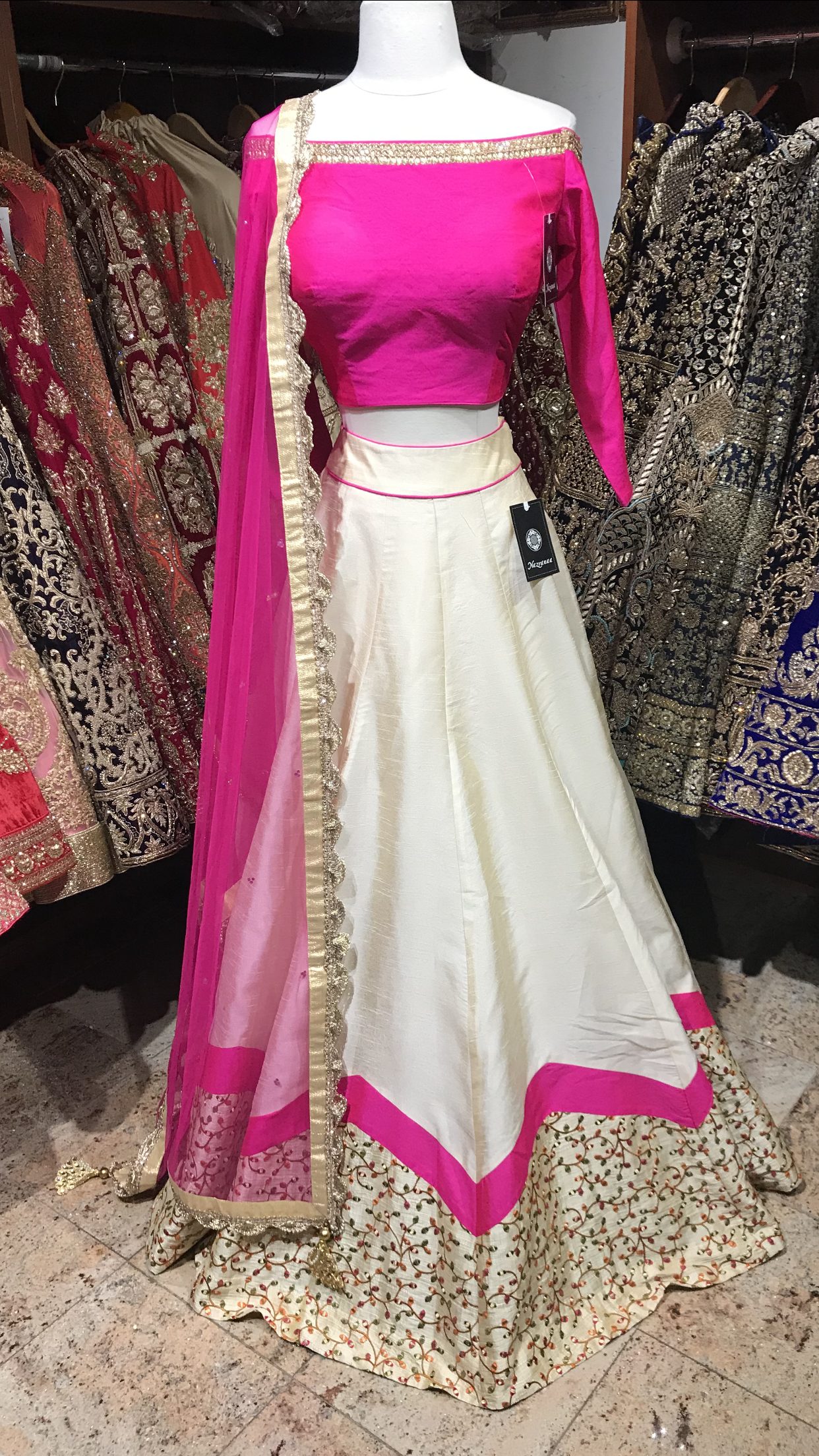 Ivory Pink Size 38 Crop Lehenga