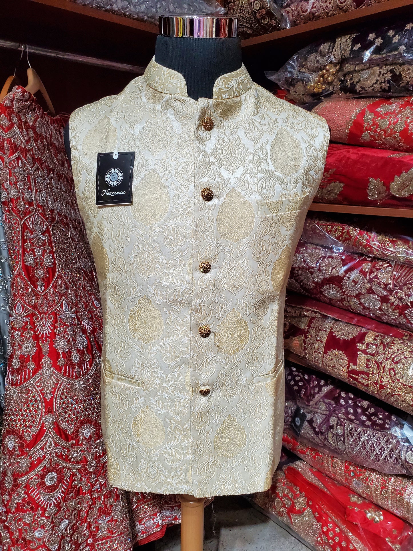 Ivory Brocade Mens Vest V14