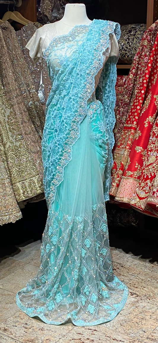 Arctic Blue Net Saree PWS-005