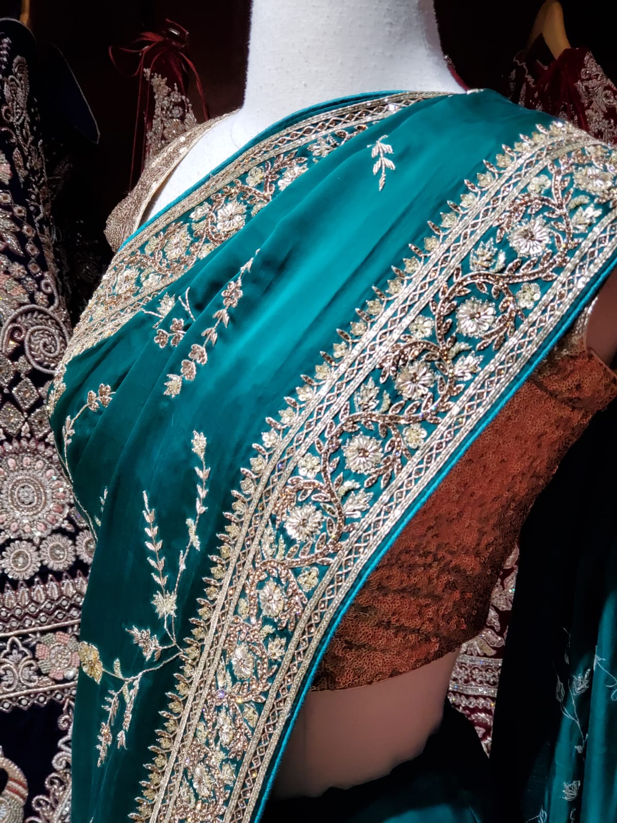 Teal Green Crepe Saree PWS-040