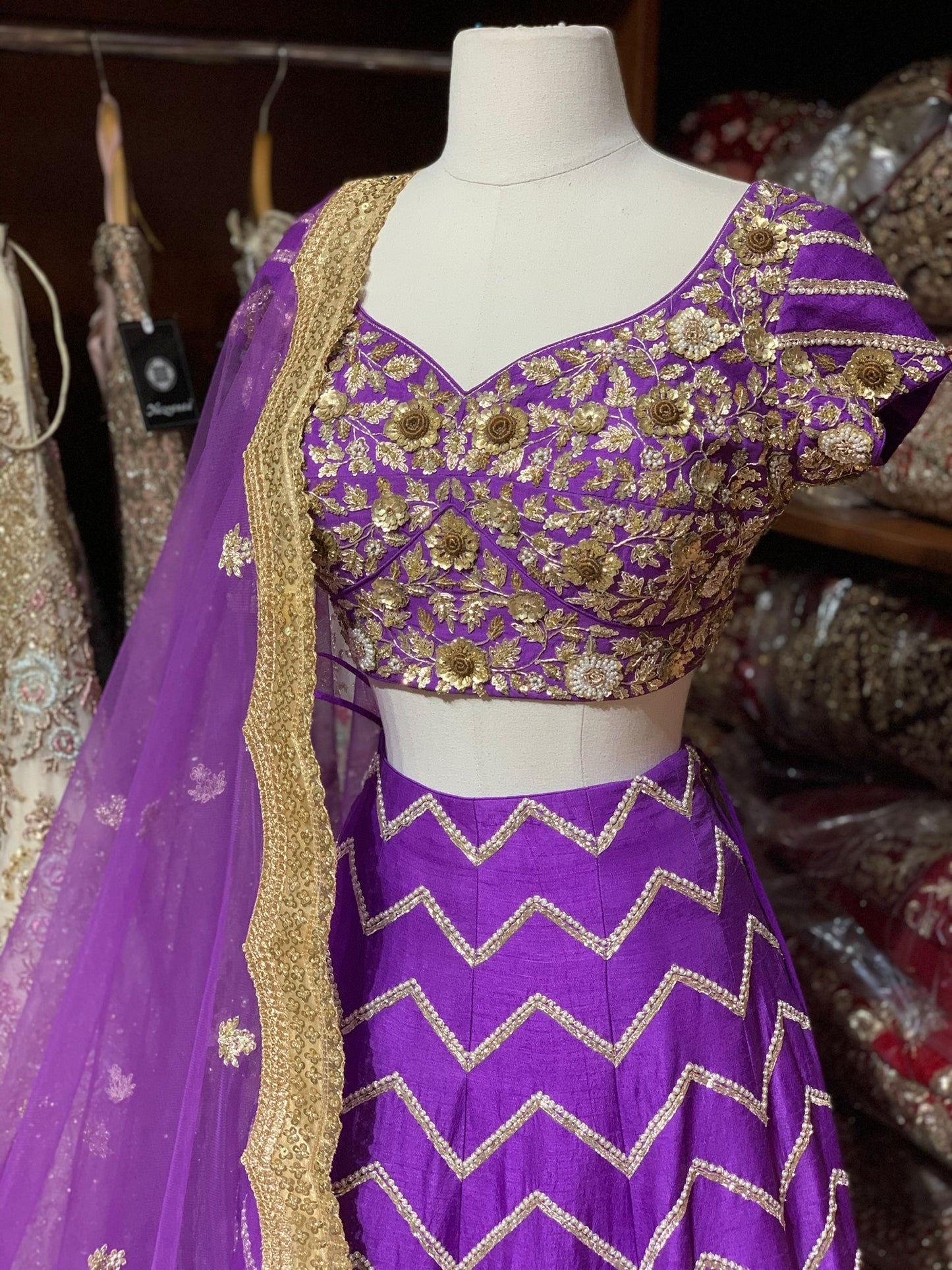 Purple Chevron Silk Lehenga