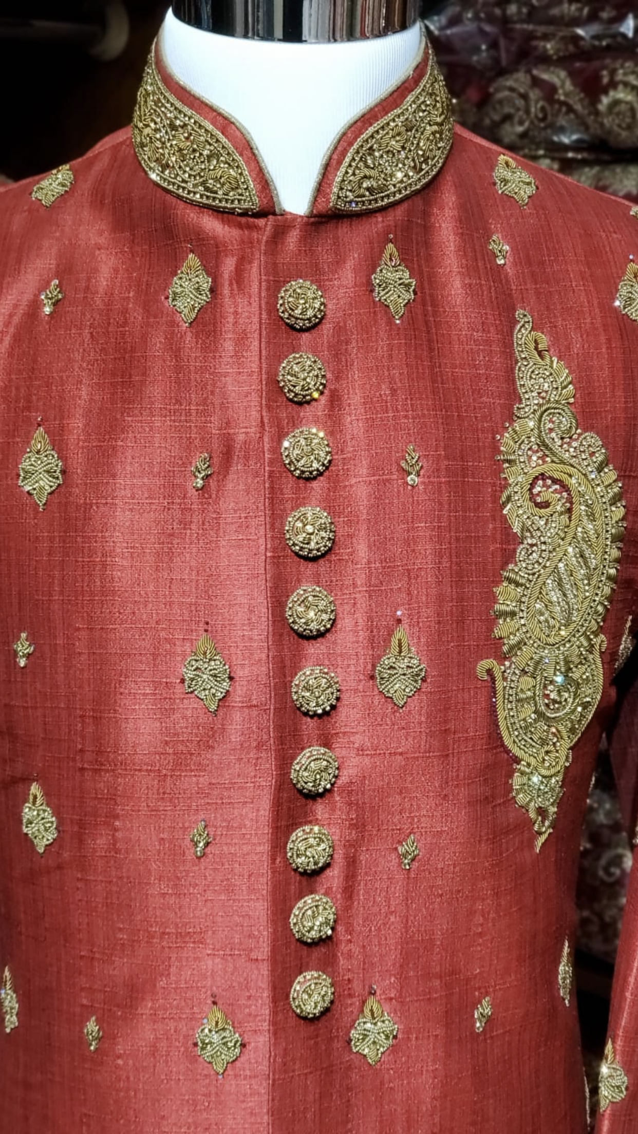 Red Gold Silk Sherwani