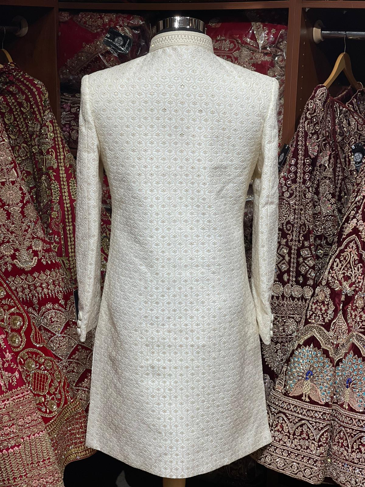 Off White Thread Embroidered Sherwani-P10S45