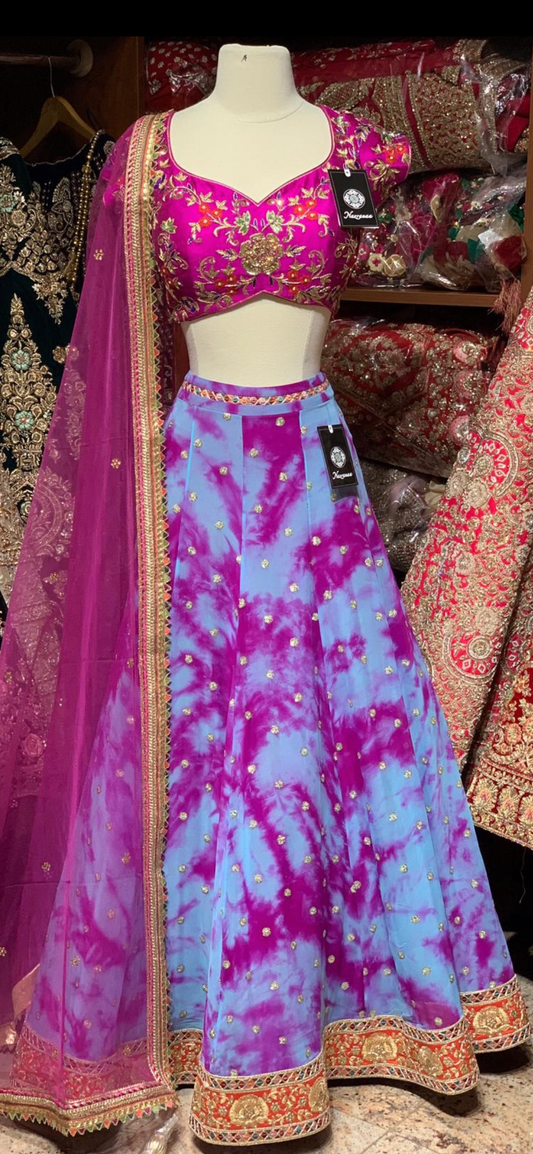 Hot Pink and Purple Tie & Dye Party Wear Lehenga PWL-077