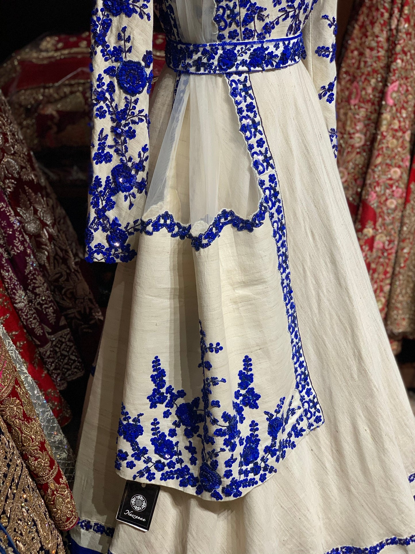 Ivory Blue Size 38 Belted Anarkali