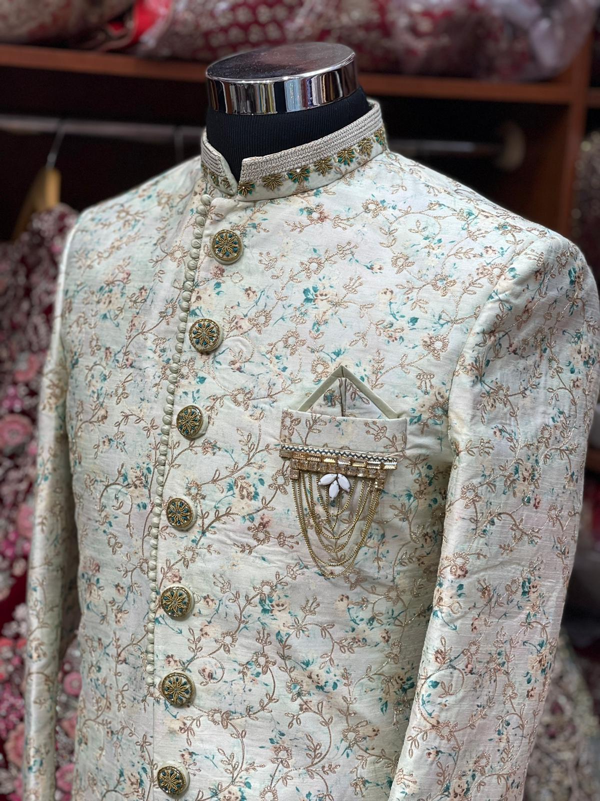 Off White Thread Embroidered Sherwani-S1302