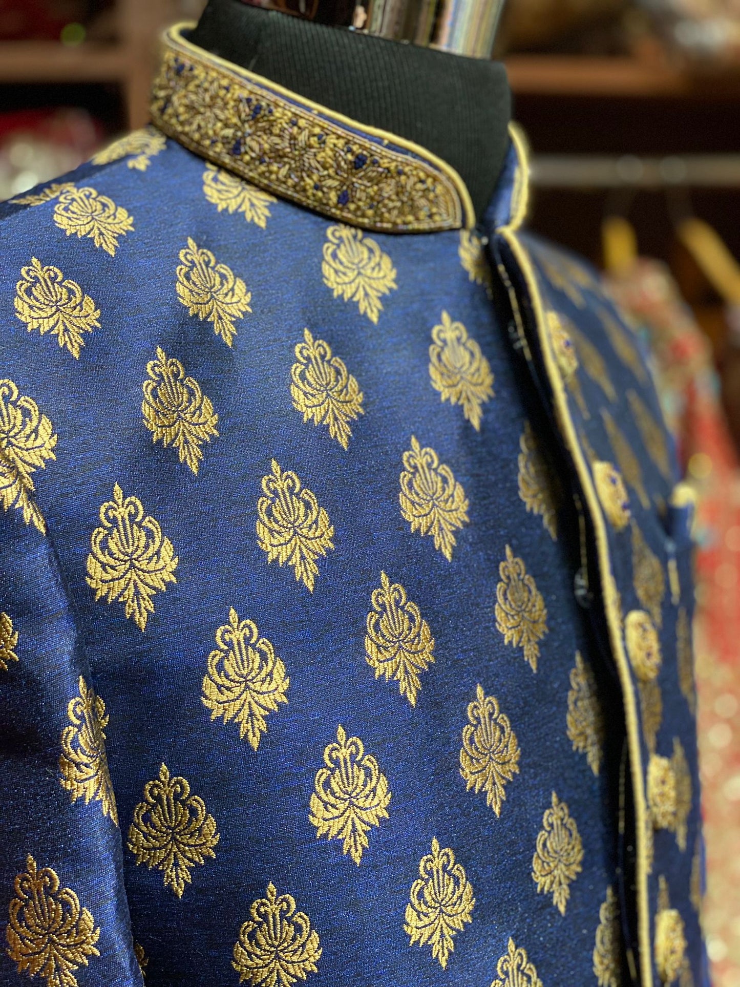 Royal Blue Zari Woven Sherwani- 1194