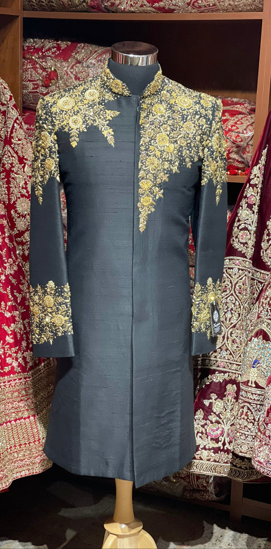 Jade Black Zardozi Embroidered Sherwani