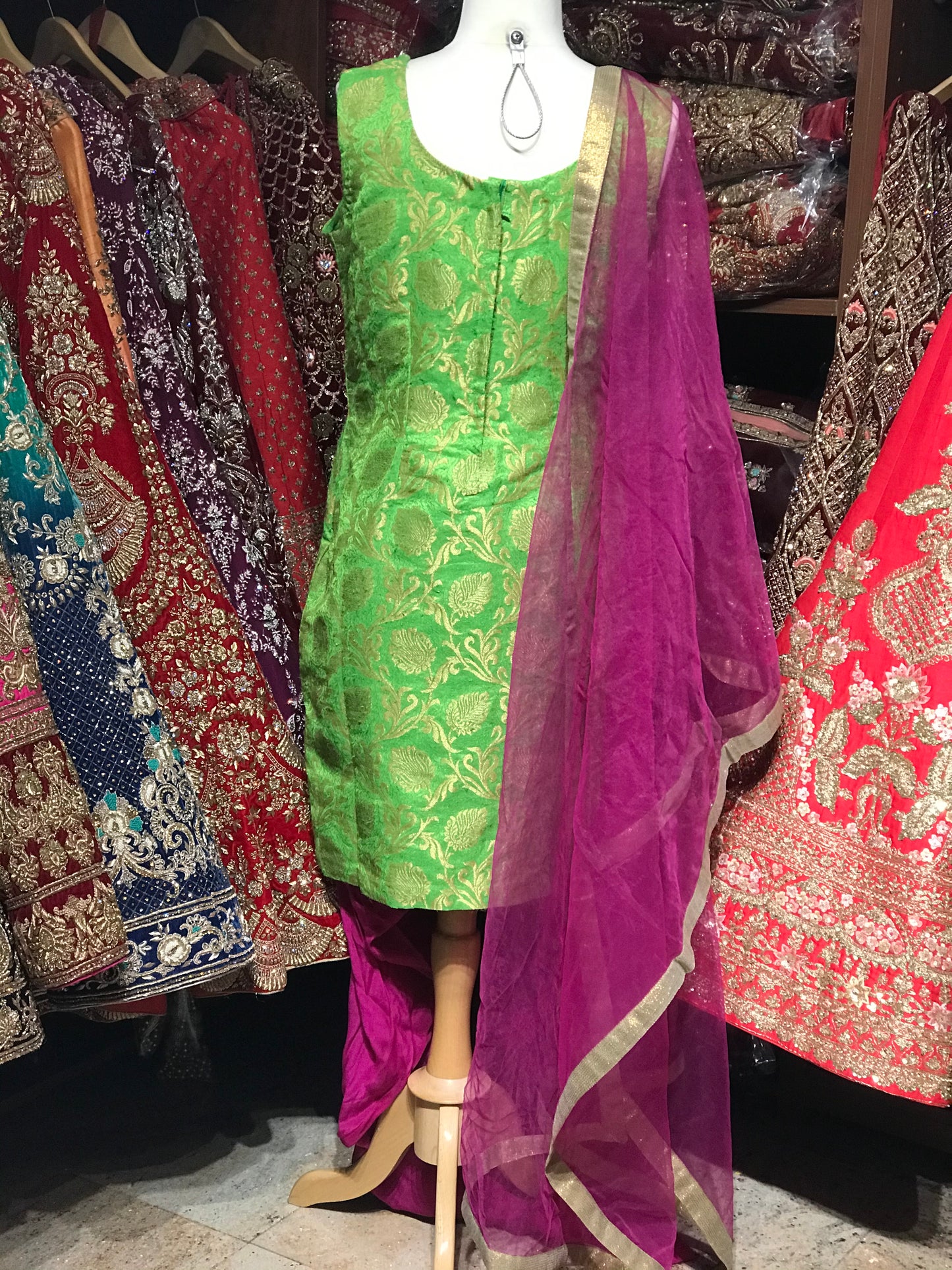 Green Purple Size 38 Punjabi Suit