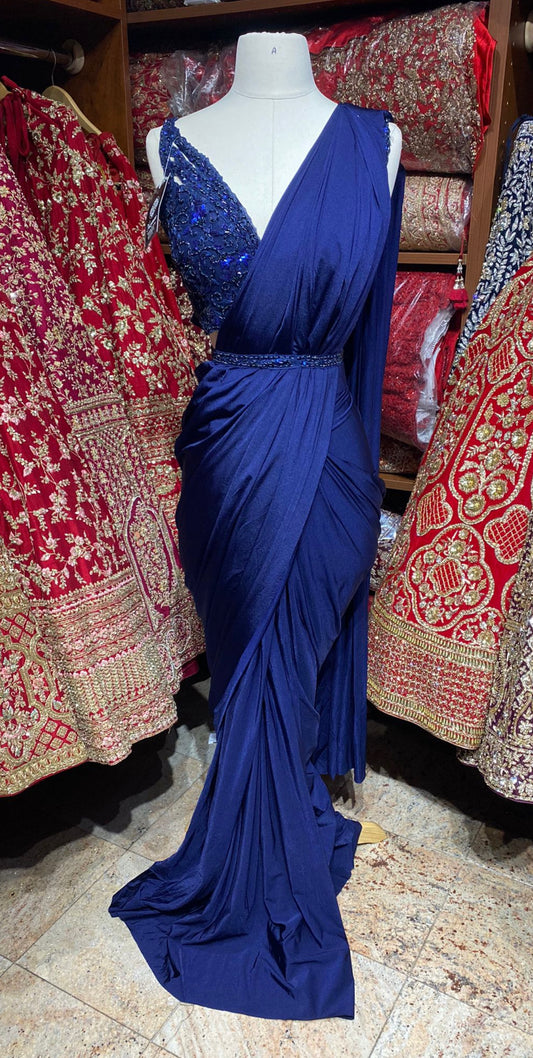 Royal Blue Pre-Stitched Saree W/ Readymade Blouse PSS-30