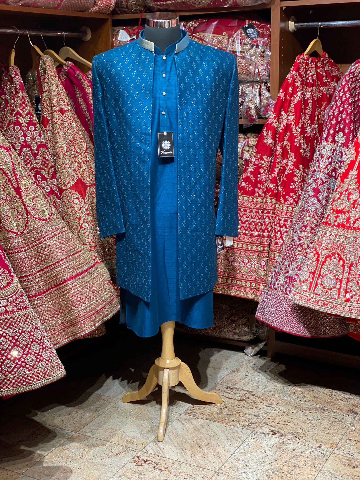 Indigo Blue Sequins Indo Western Embroidered Sherwani