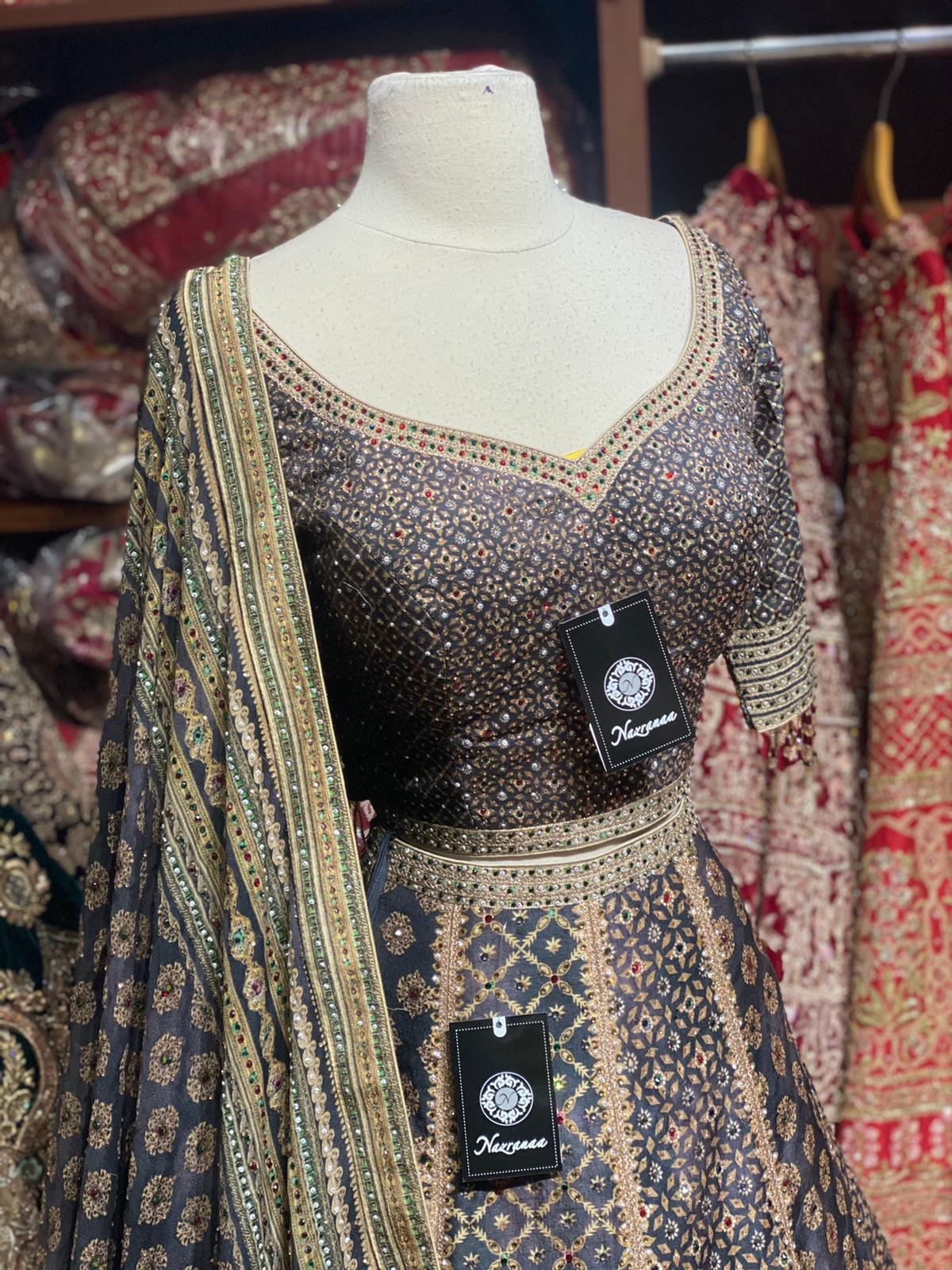 Charcoal Grey 3D Print Party Wear Lehenga PWL-063