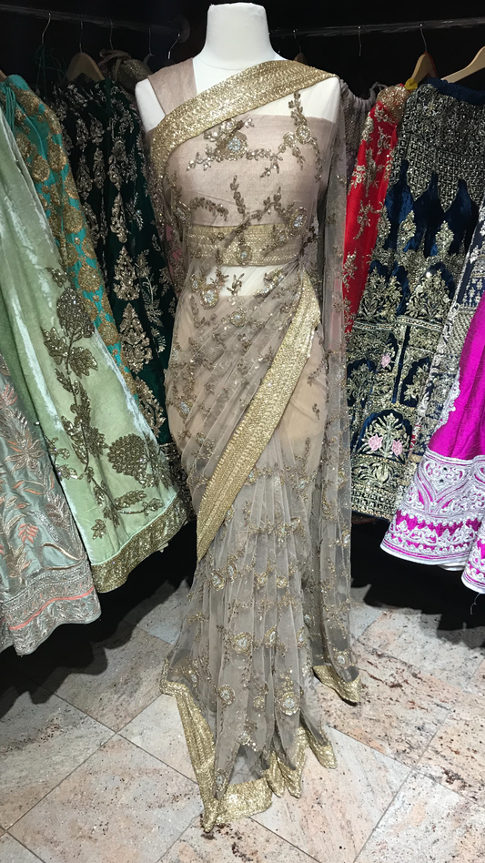 Gold Net Saree