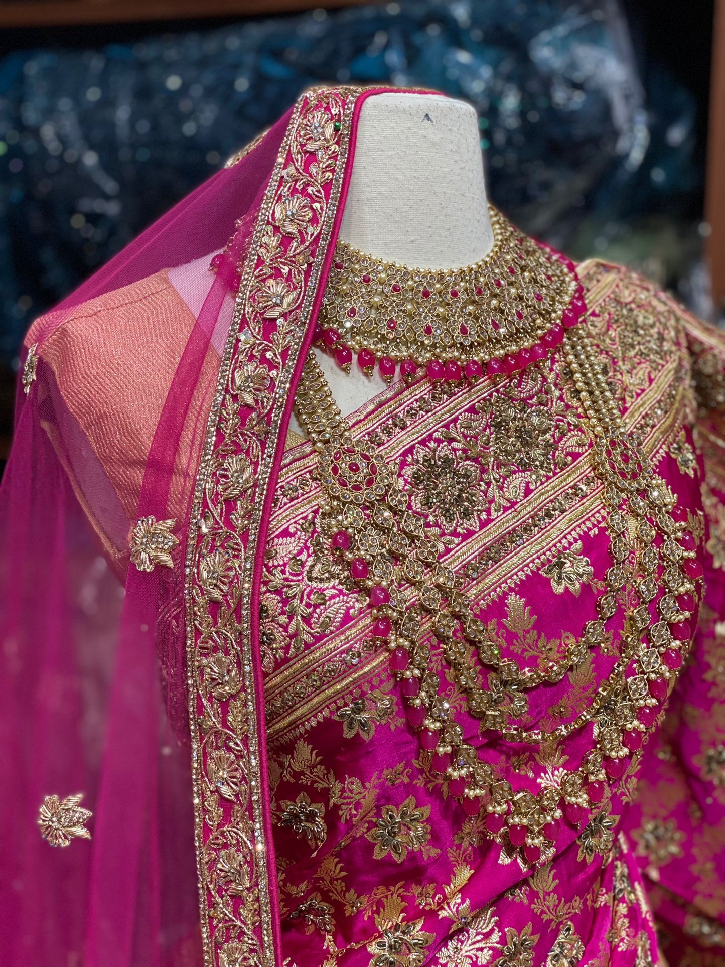 Hot Pink Pure Silk Banarasi Bridal Saree BBS-029