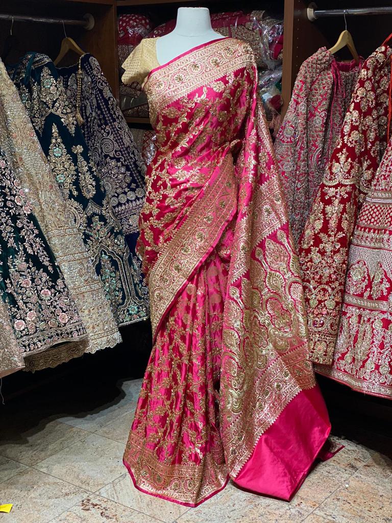 Ruby Pink Pure Silk Banarasi Bridal Saree BBS-001