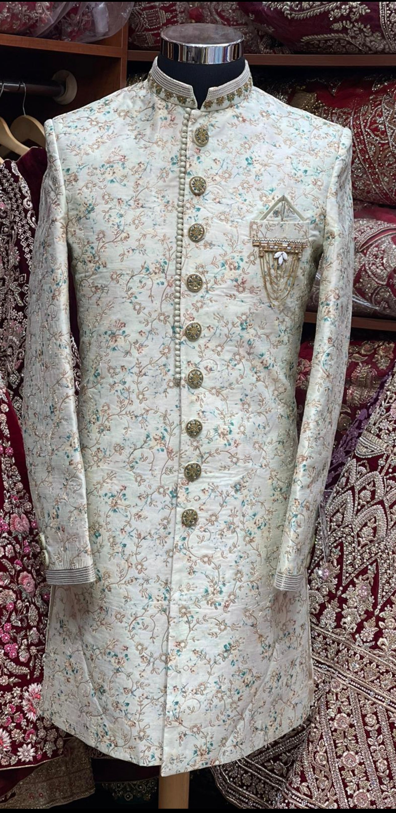 Off White Thread Embroidered Sherwani-S1302