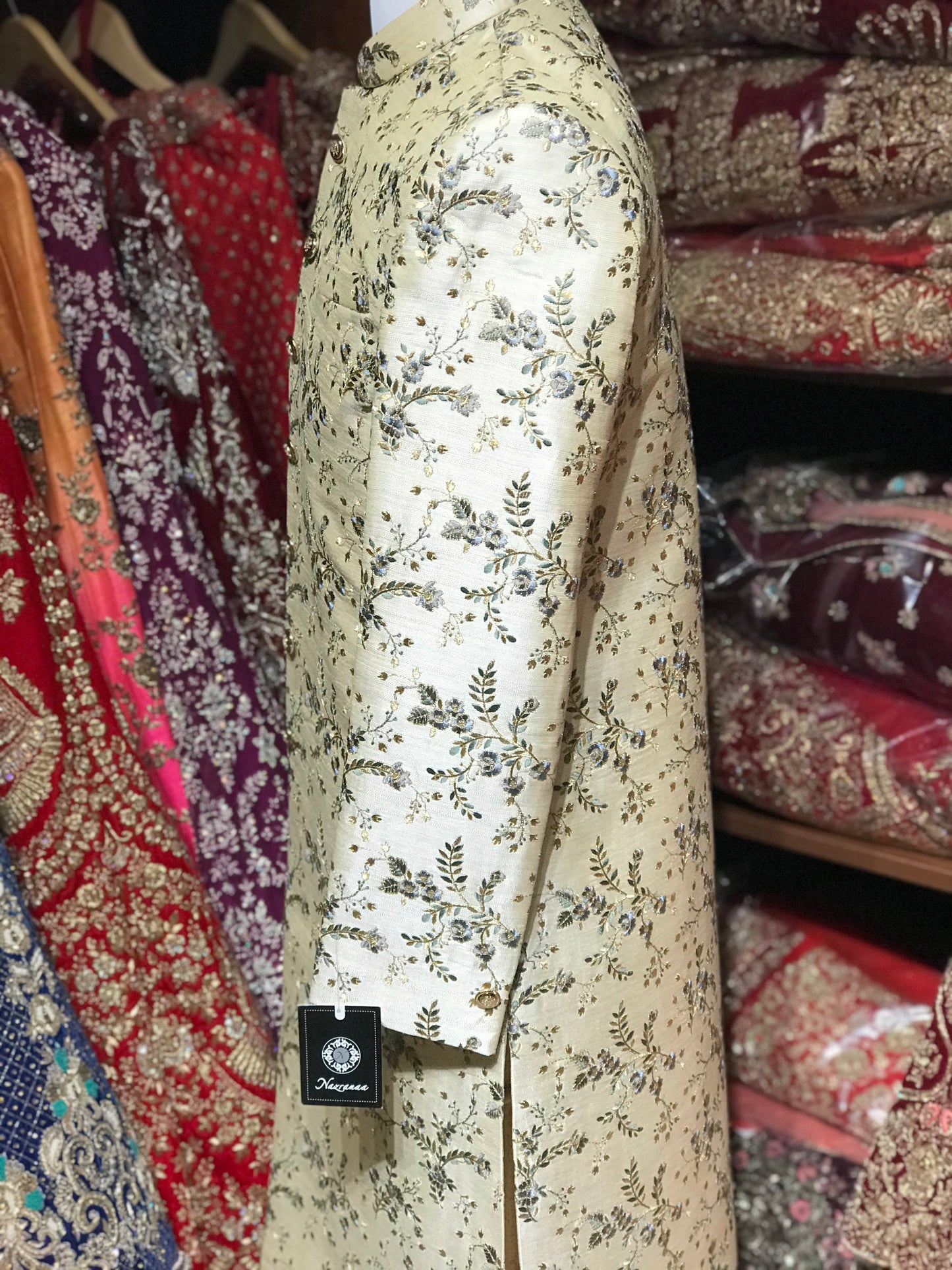 Cream Floral Sherwani