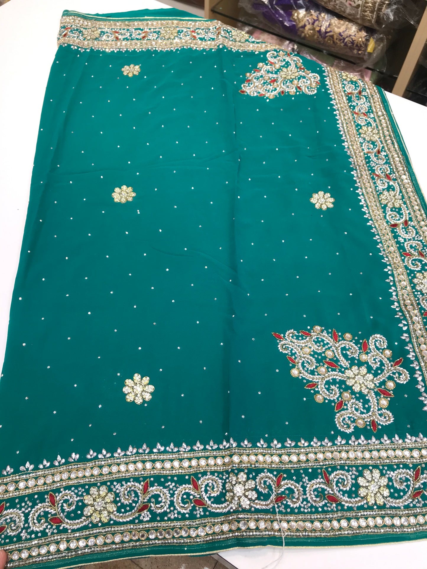 Teal Stonework Saree