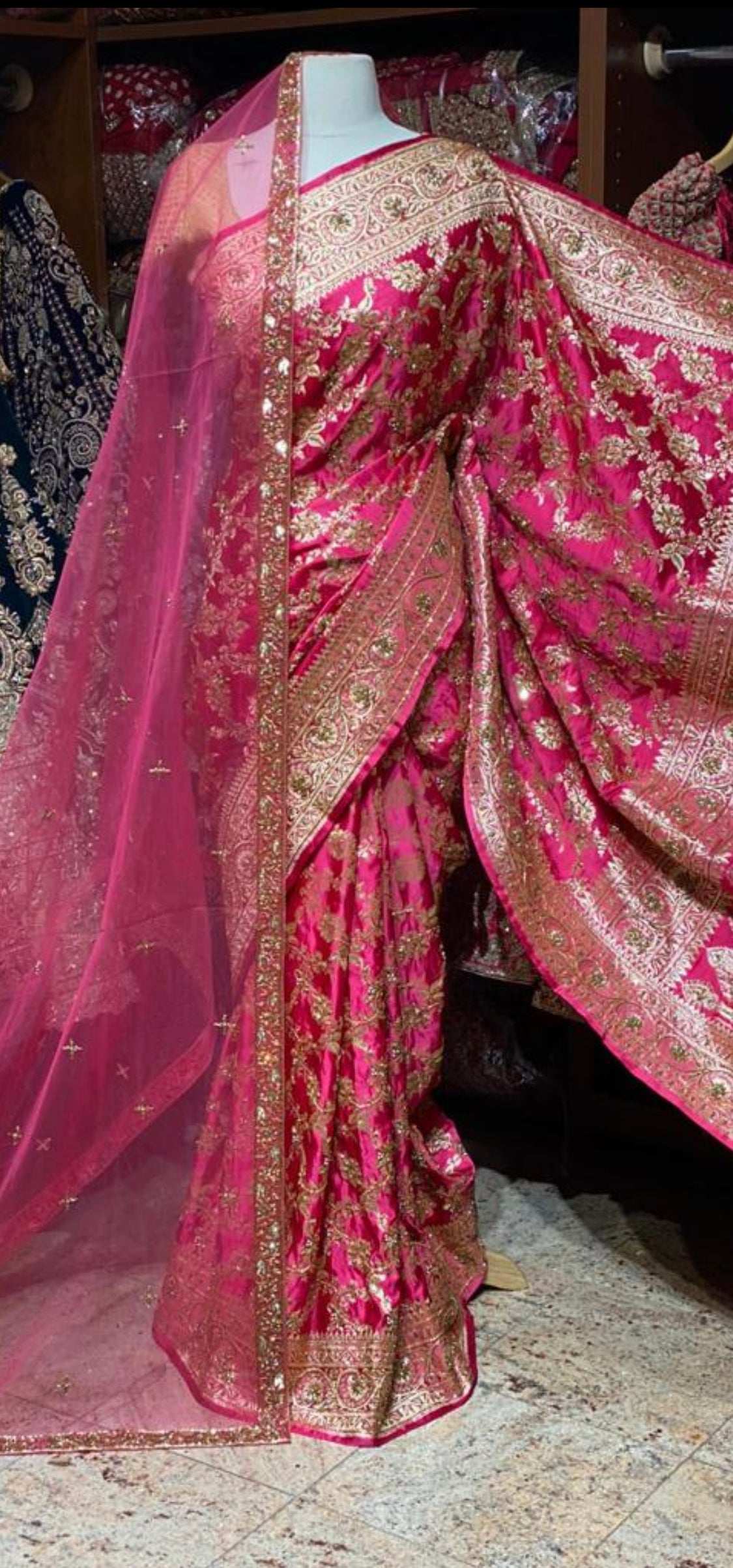 Ruby Pink Pure Silk Banarasi Bridal Saree BBS-001