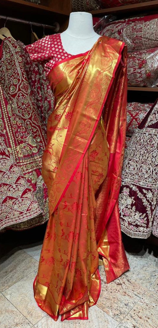 Rust Orange Pure Silk Kanjeevaram Saree PSK-06