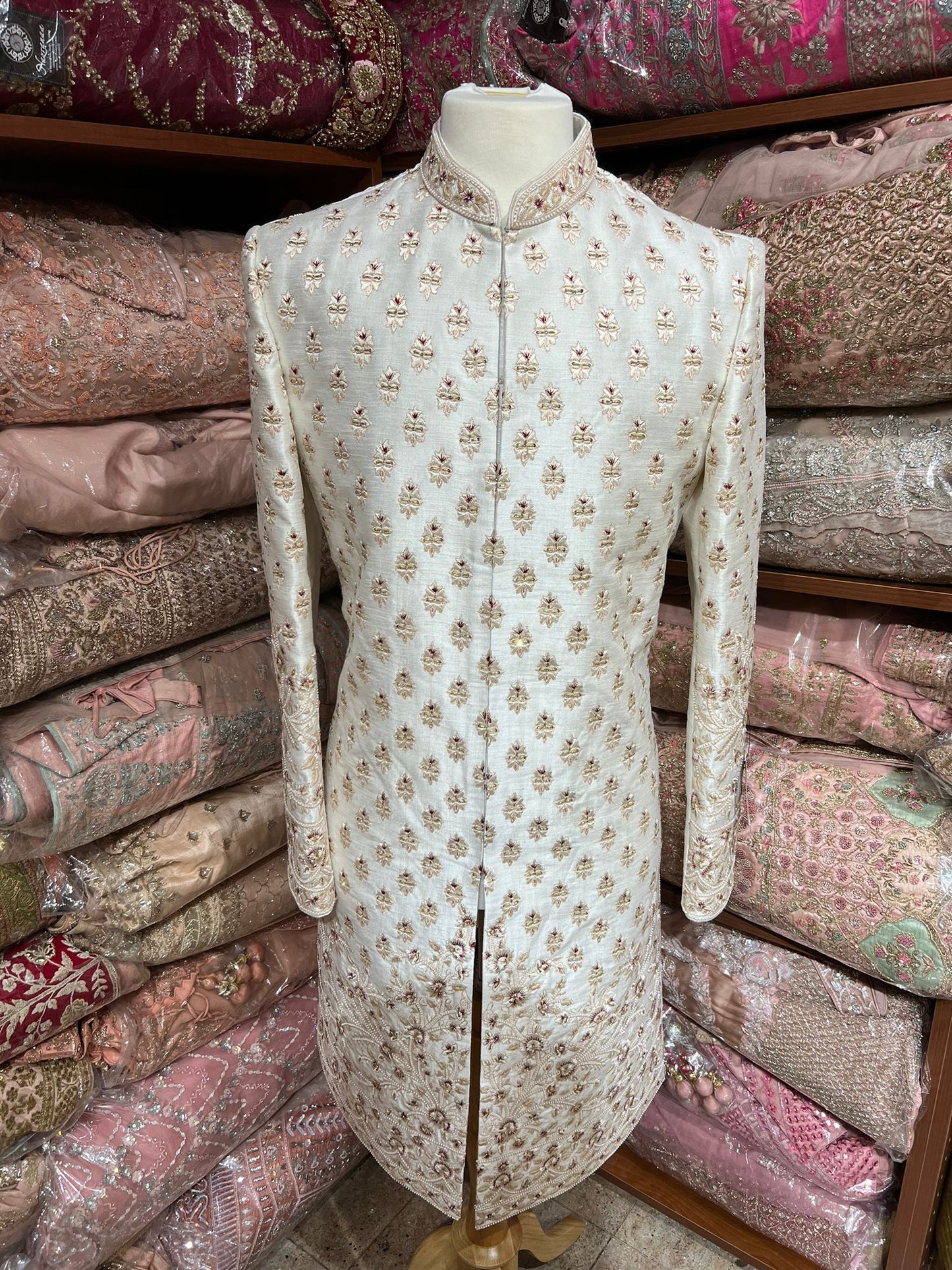 Beige Cream Thread Embroidered Sherwani- R14-N48