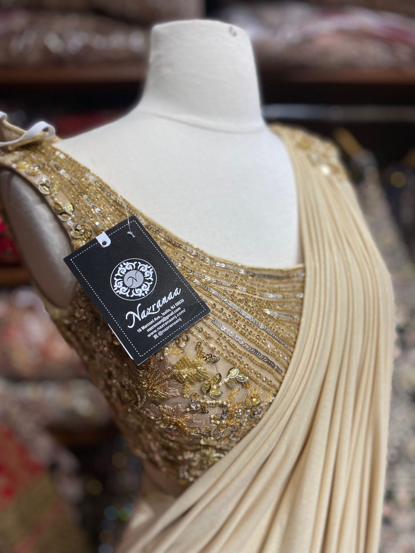 Shimmering Gold Pre-Stitched Saree W/ Readymade Blouse PSS-32