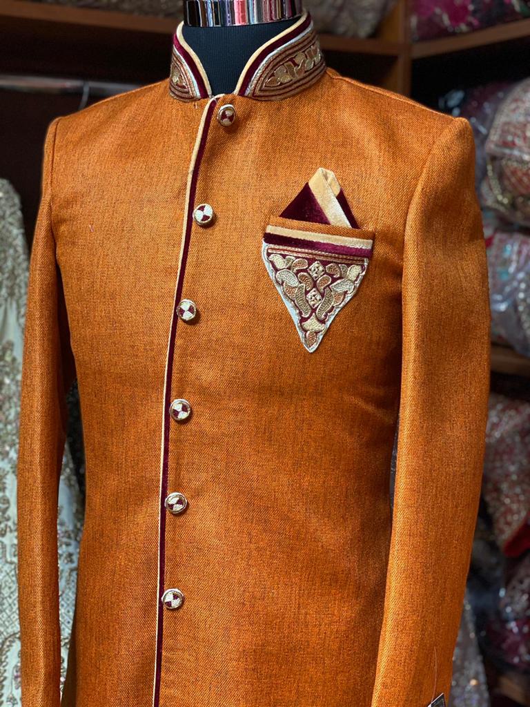 Orange and Maroon Size 38 Wedding Sherwani