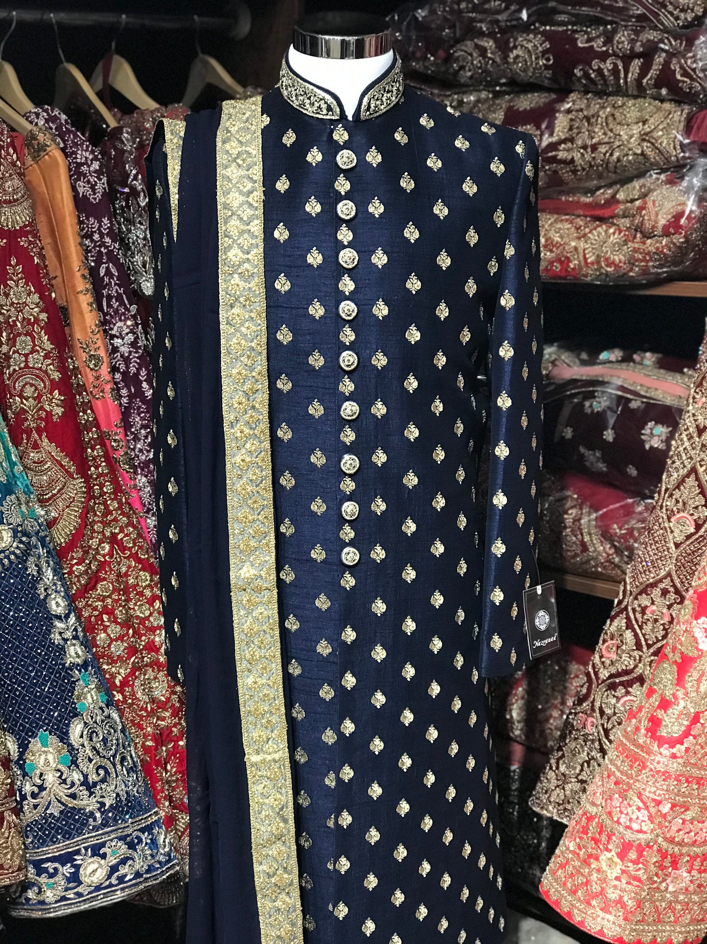 Navy Raw Silk Sherwani