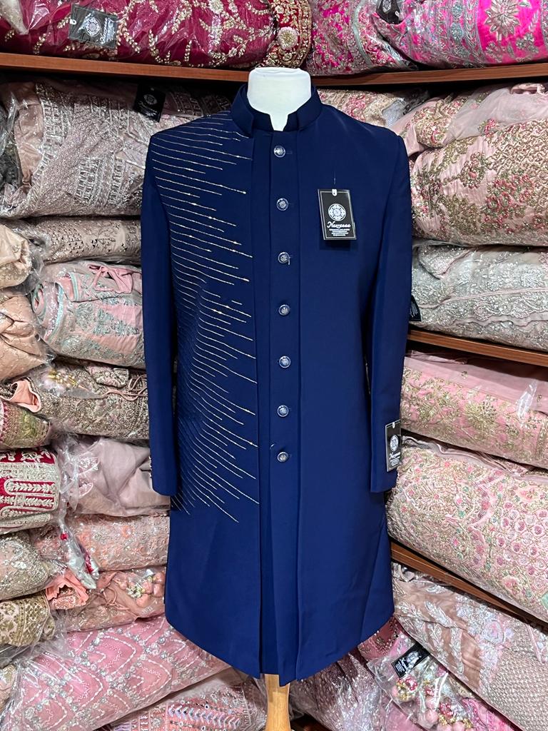 Oxford Blue Open Jacket Sherwani- R14-N81