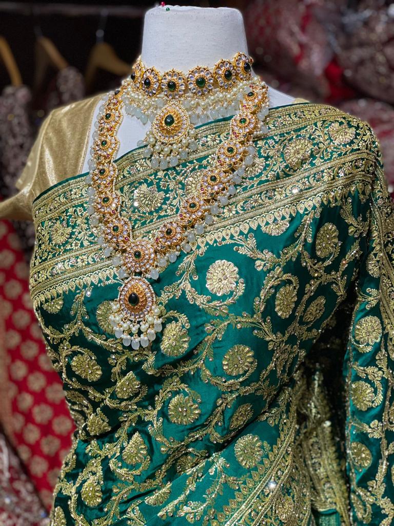 Emerald Green Pure Silk Banarasi Bridal Saree BBS-023