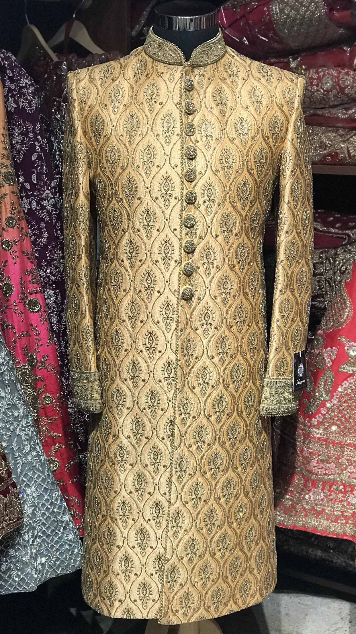 Peach Brocade Sherwani