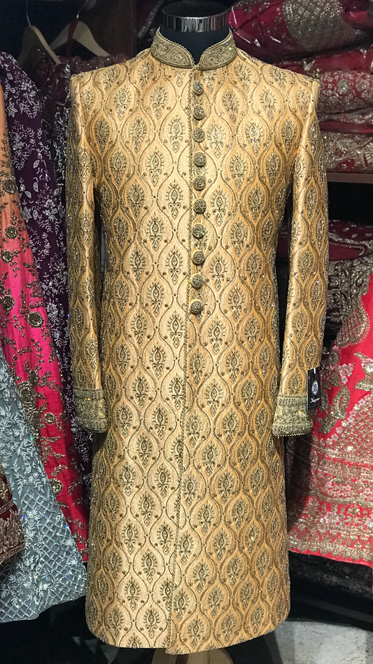 Peach Brocade Sherwani