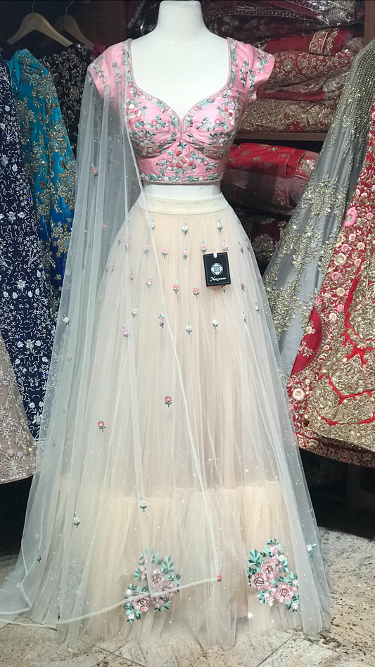 Peach Size 38 Tulle Lehenga