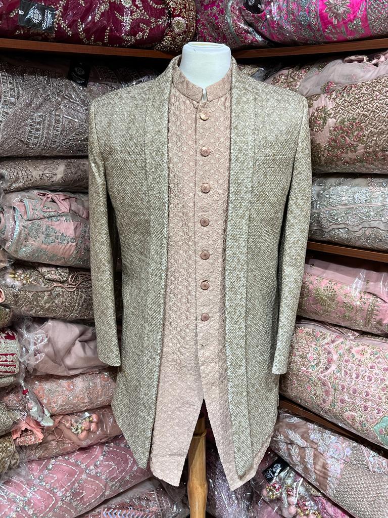 Salmon Peach Open Jacket Sherwani-R14-N84