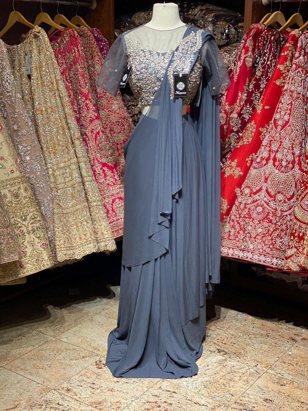 Grey Pre-Stitched Saree W/ Readymade Blouse PSS-5