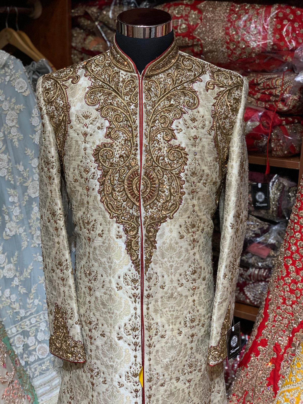 Ivory Red Size 40 Wedding Sherwani