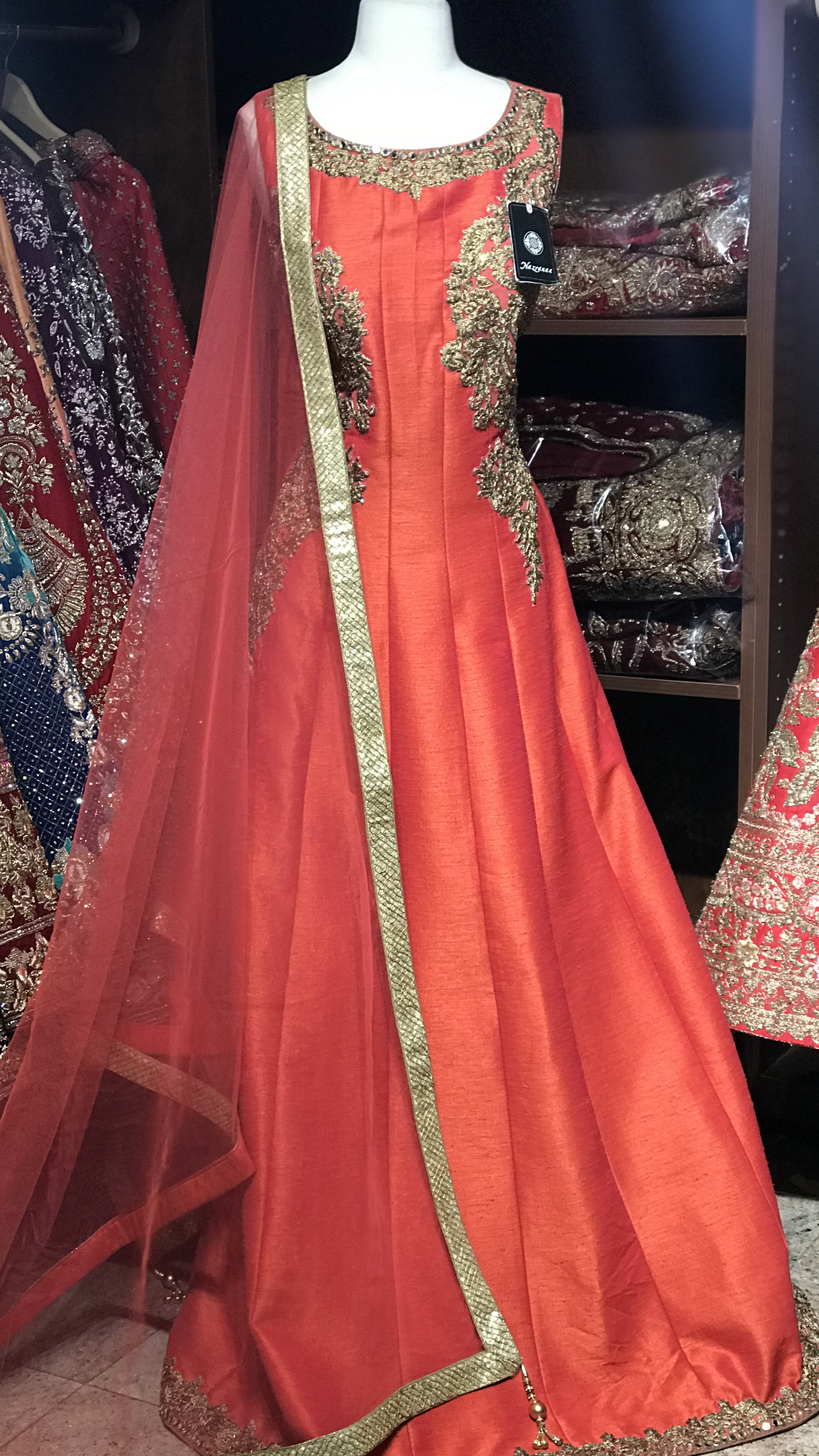 Orange Raw Silk Gown