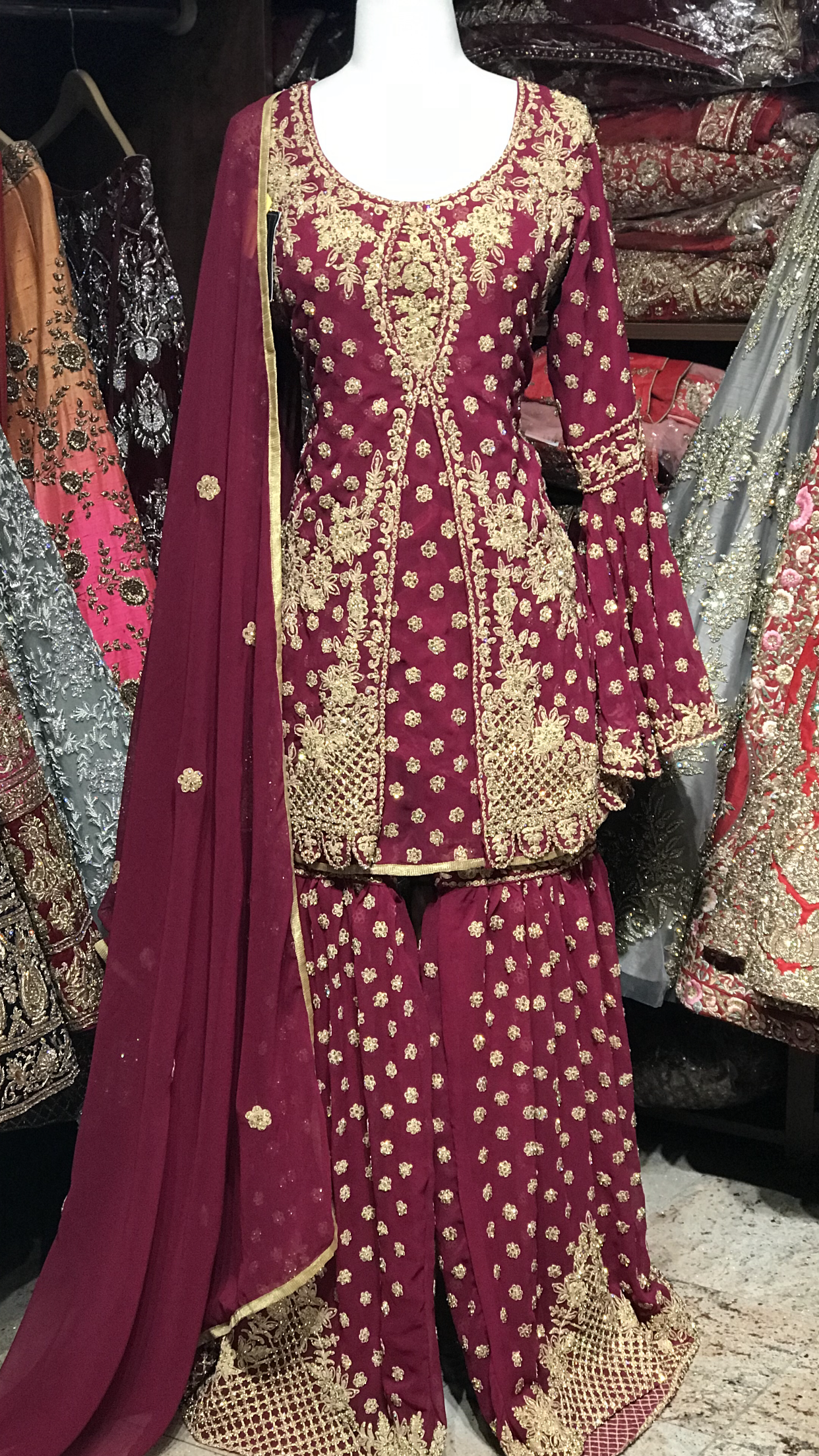 Red Size 42 Bridal Gharara Suit