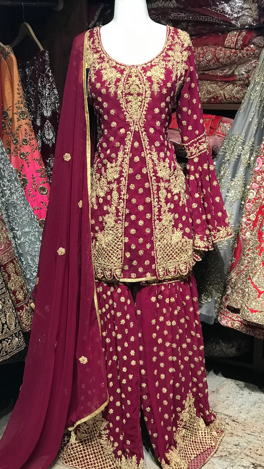 Red Size 42 Bridal Gharara Suit