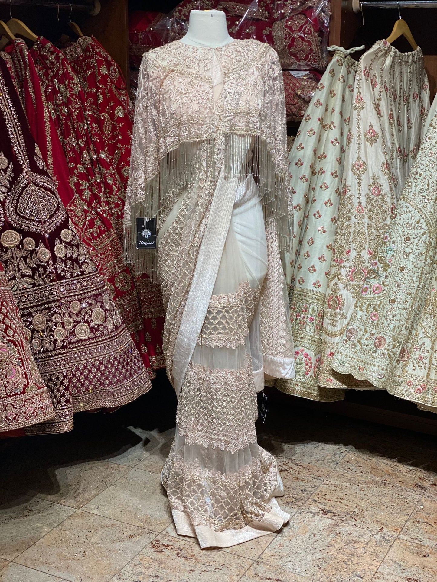 Ivory Blush Saree with cape PWS-109